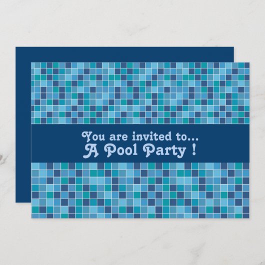 Retro Pool Party Blau Muster Pool Fliesen Einladung (Vorne/Hinten)