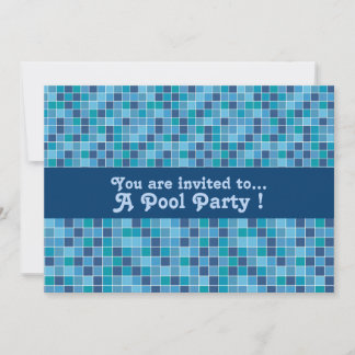 Retro Pool Party Blau Muster Pool Fliesen Einladung