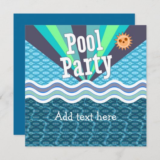 Retro Pool-Party Einladung (Vorne/Hinten)