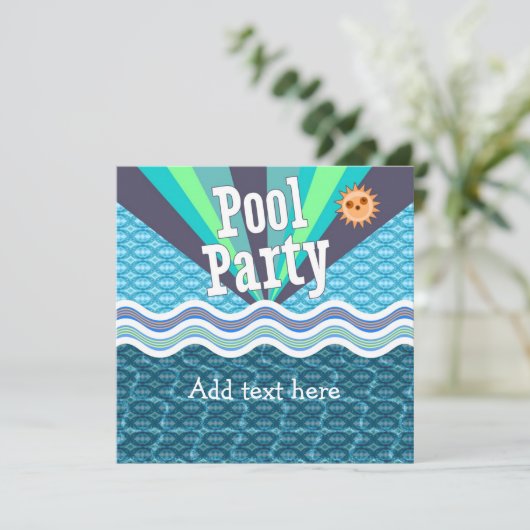 Retro Pool-Party Einladung (Stehend Vorderseite)