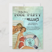 Retro Pool-Party Einladung (Vorderseite)