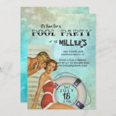 Retro Pool-Party Einladung (Vorne/Hinten)