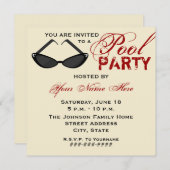Retro Pool Party Einladung Katzenauge Sonnenbrille (Vorne/Hinten)