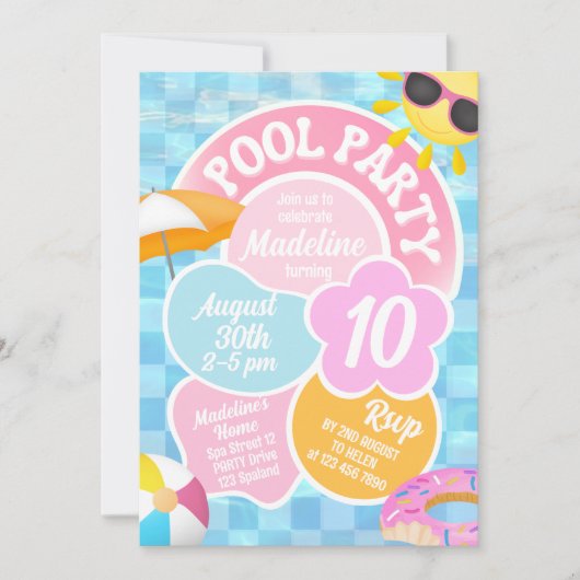 Retro Pool Party Geburtstag Einladung (Vorderseite)