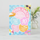 Retro Pool Party Geburtstag Einladung (Stehend Vorderseite)