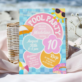 Retro Pool Party Geburtstag Einladung