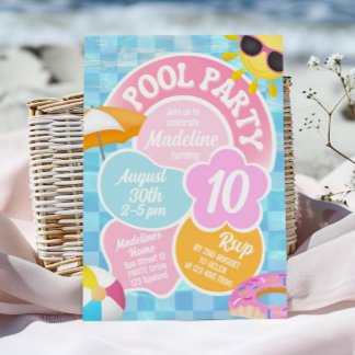 Retro Pool Party Geburtstag Einladung