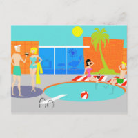 Retro Pool Party Postkarte