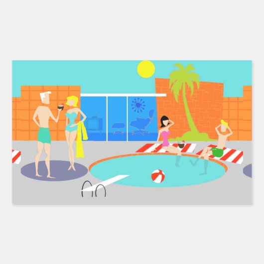 Retro Pool Party Sticker (Vorderseite)