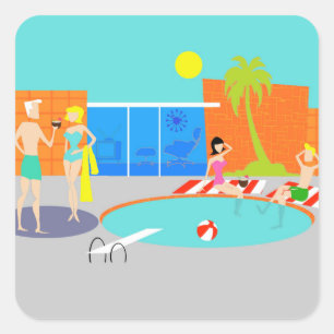 Retro Pool Party Sticker