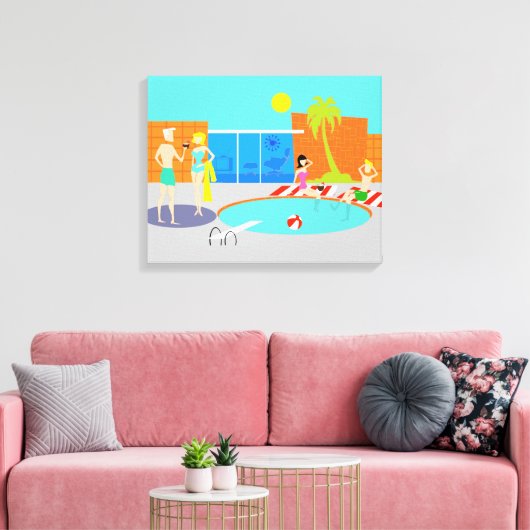 Retro Pool Party Stretched Canvas Print Leinwanddruck (Insitu (Wohnzimmer))