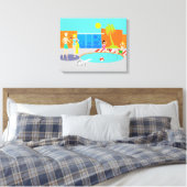 Retro Pool Party Stretched Canvas Print Leinwanddruck (Insitu (Schlafzimmer))