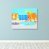 Retro Pool Party Stretched Canvas Print Leinwanddruck (Insitu (Holzboden))