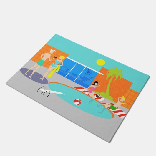 Retro Pool-Party-Tür-Matte Fußmatte (Schrägansicht)