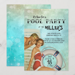 Retro-Poolparty-Einladung Einladung