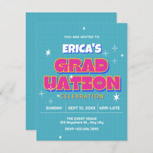Retro Pop Abschluss Einladung (Vorne/Hinten)