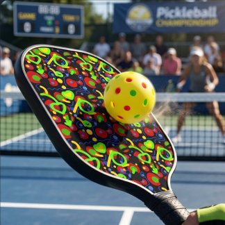 Retro-Pop-Abstraktes-Kritzelmuster in lebendiger F Pickleball Schläger