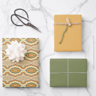 Retro-Pop-Art-Abstraktes-Geometrisches-Wellenmuste Geschenkpapier Set