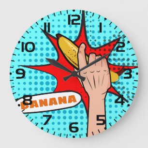 Retro-Pop-Art-Banane im Comicbuch-Stil Große Wanduhr