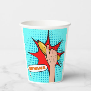 Retro-Pop-Art-Banane im Comicbuch-Stil Pappbecher