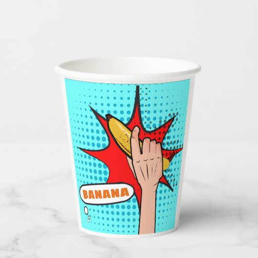 Retro-Pop-Art-Banane im Comicbuch-Stil Pappbecher (Vorderseite)
