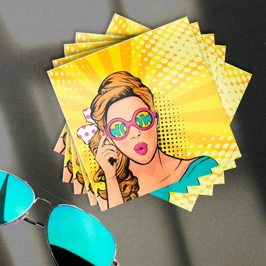 Retro Pop Art Blonde Lady Wow ID556 Quadratische Visitenkarte