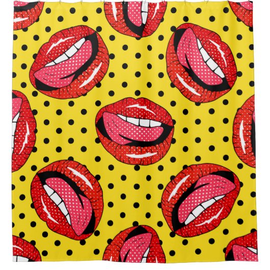 Retro Pop Art: Cartoon Patch Abzeichen Duschvorhang (Vorderseite)