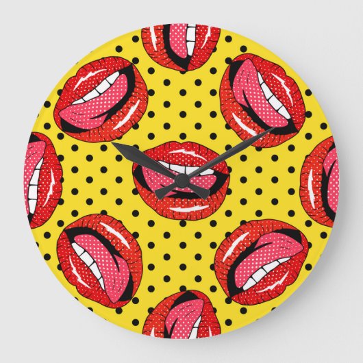 Retro Pop Art: Cartoon Patch Abzeichen Große Wanduhr (Vorderseite)