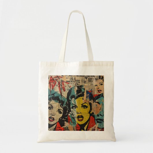 Retro-Pop-Art-Collage-Tasche Tragetasche (Vorne)