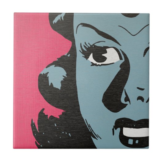 Retro-Pop-Art - Comic-Frau Keramikfliese (Vorderseite)