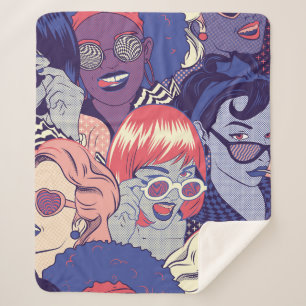 Retro Pop Art Comic Girls Nahtlose Muster. Backgr Sherpadecke