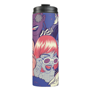 Retro Pop Art Comic Girls Nahtlose Muster. Backgr Thermosbecher