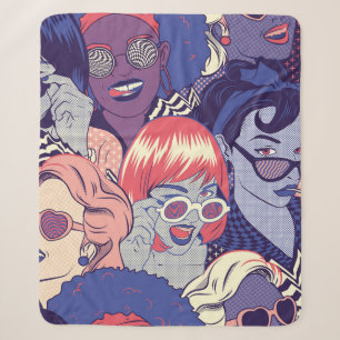 Retro-Pop-Art-Comic-Mädchen nahtloses Muster. Hint Sherpadecke