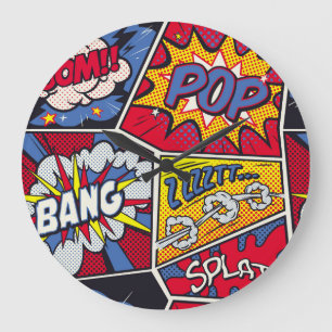 Retro-Pop-Art, Comic-Schreimuster. Große Wanduhr