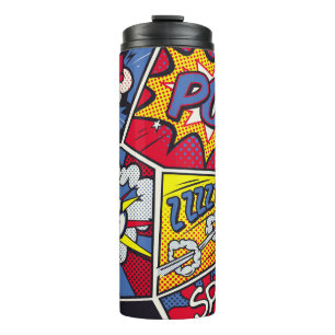 Retro-Pop-Art, Comic-Schreimuster. Thermosbecher