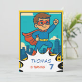 Retro-Pop-Art-Comic-Superheld-Superjunge-Birthday Einladung (Stehend Vorderseite)