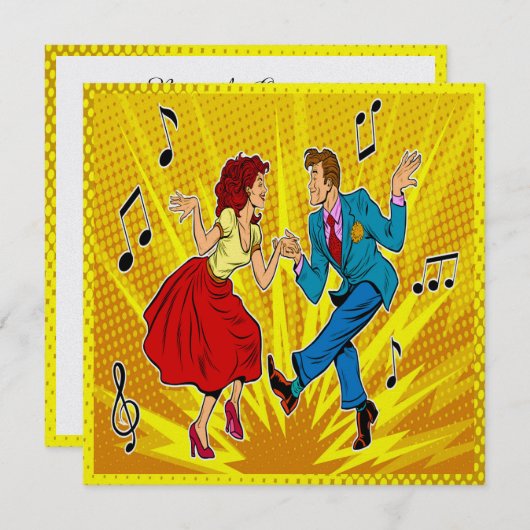 Retro Pop Art Couple Jitterbugging Einladung (Vorne/Hinten)