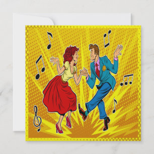 Retro Pop Art Couple Jitterbugging Einladung