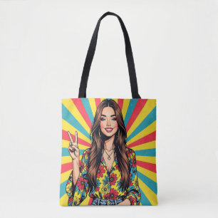 Retro-Pop-Art-Dame gibt Friedenszeichen Tasche