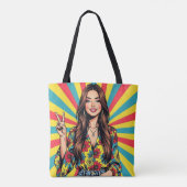 Retro-Pop-Art-Dame gibt Friedenszeichen Tasche (Rückseite)