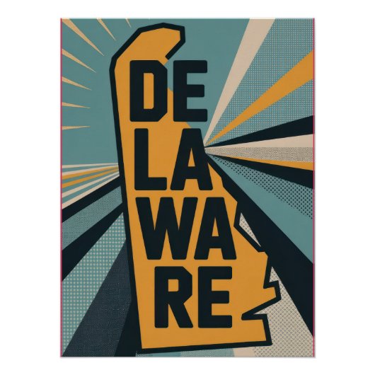 Retro Pop Art Delaware State Map Design Poster (Vorderseite)