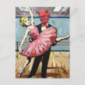 Retro Pop Art Devil mit Balletttänzerin Postkarte (Vorderseite)