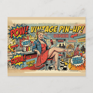 Retro-Pop-Art-Diner-Pin-Up-Girl-Vintage-Comic-Post Postkarte