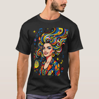 Retro-Pop-Art-Frau mit musikalischen Haaren - Bunt T-Shirt