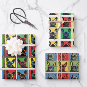 Retro Pop Art French Bulldog Grid Design Geschenkpapier Set