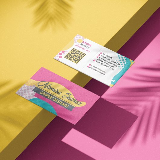 Retro Pop Art Geometric Design - Gelb rosa Blau Visitenkarte