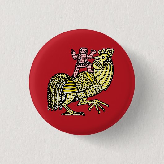 Retro-Pop-Art-Hahn mit Figur Ben-Day-Punkt Button (Vorderseite)
