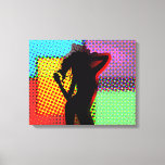 Retro Pop Art Halftone Groovy Lady Dancing Leinwanddruck<br><div class="desc">Ein großartiges Kunstwerk für eine moderne Umgebung. Diese trendige Retro-Pop-Kunst inspirierte ein Halbtonbild mit der Silhouette einer tanzenden Dame auf einem bunten Hintergrund.</div>