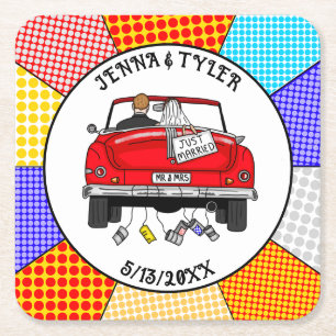 Retro-Pop-Art Herr & Frau Gerade geheiratet Rechteckiger Pappuntersetzer
