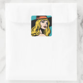Retro Pop Art Hexe Quadratischer Aufkleber (Tasche)
